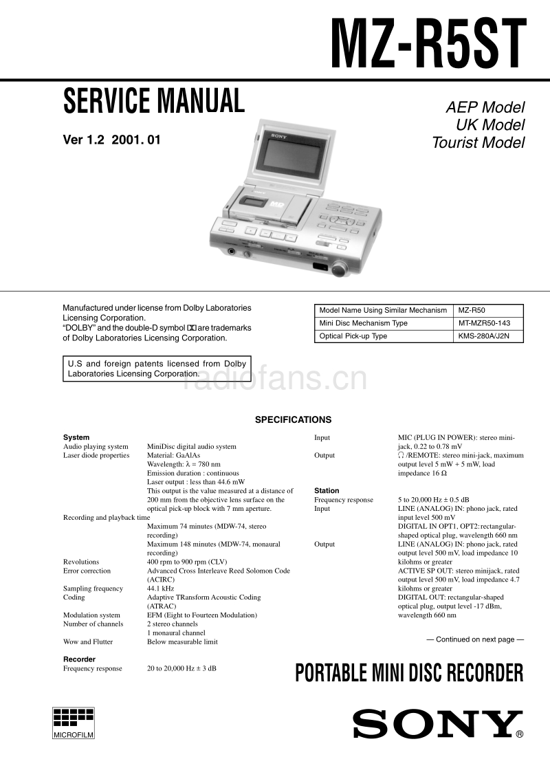索尼 sony_MZ-R5ST_service_manual 电路图 维修手册.pdf_第1页