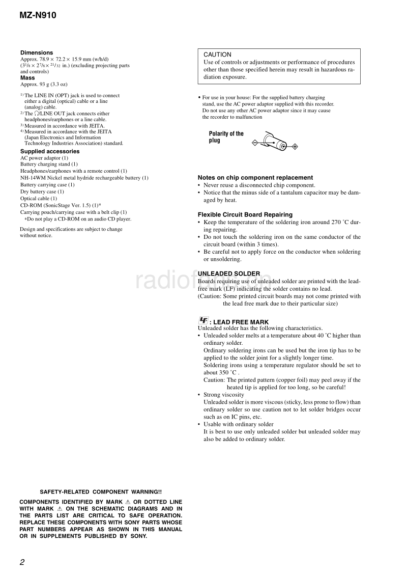 索尼 MZ-N910 电路图 维修手册.pdf_第2页