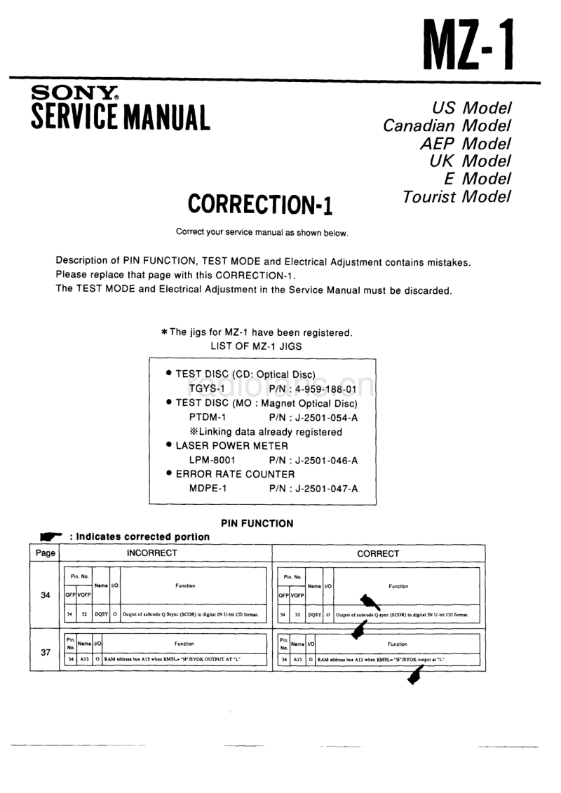 索尼 sony_MZ-1_Corr1_service_manual 电路图 维修手册.pdf_第1页
