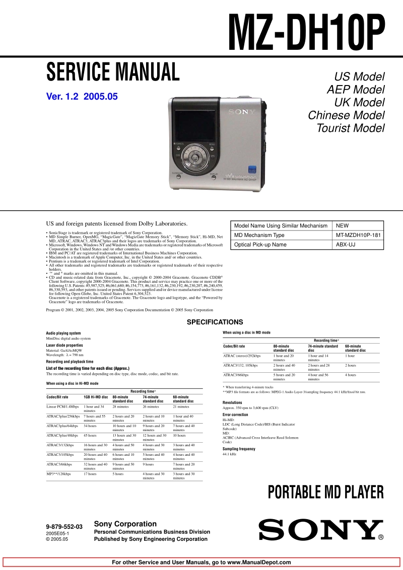 索尼 MZ-DH10P_sm 电路图 维修手册.pdf_第1页