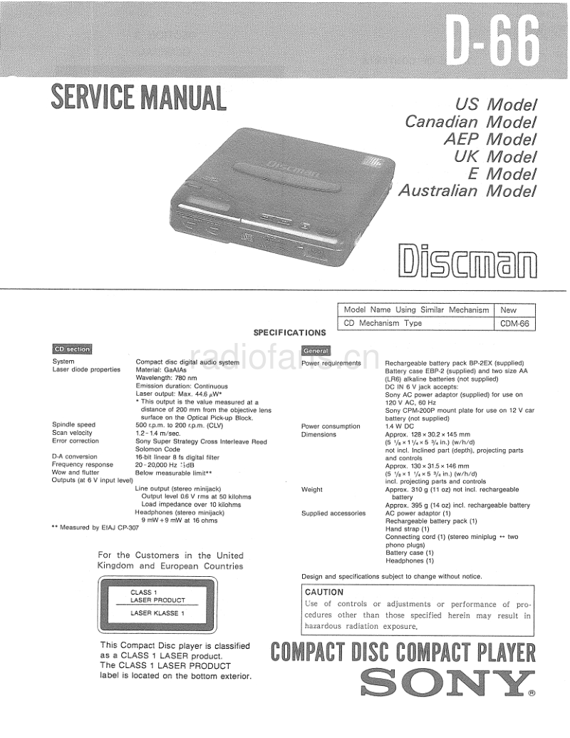 索尼 D66 电路图 维修手册.pdf_第1页