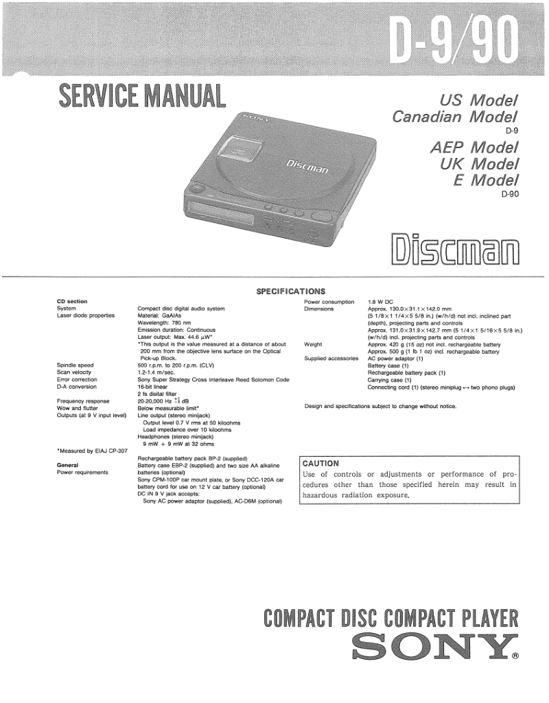 索尼 D-9_90 电路图 维修手册.pdf_第1页
