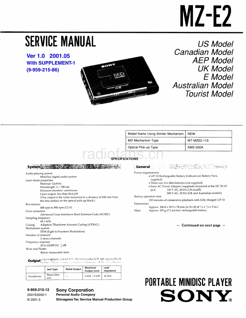 索尼 sony_MZ-E2_service_manual 电路图 维修手册.pdf_第1页