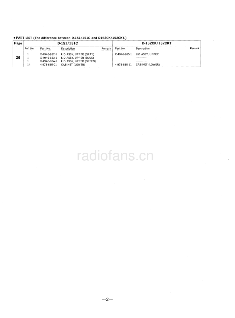索尼 D-152CK-152CKT 电路图 维修手册.pdf_第2页