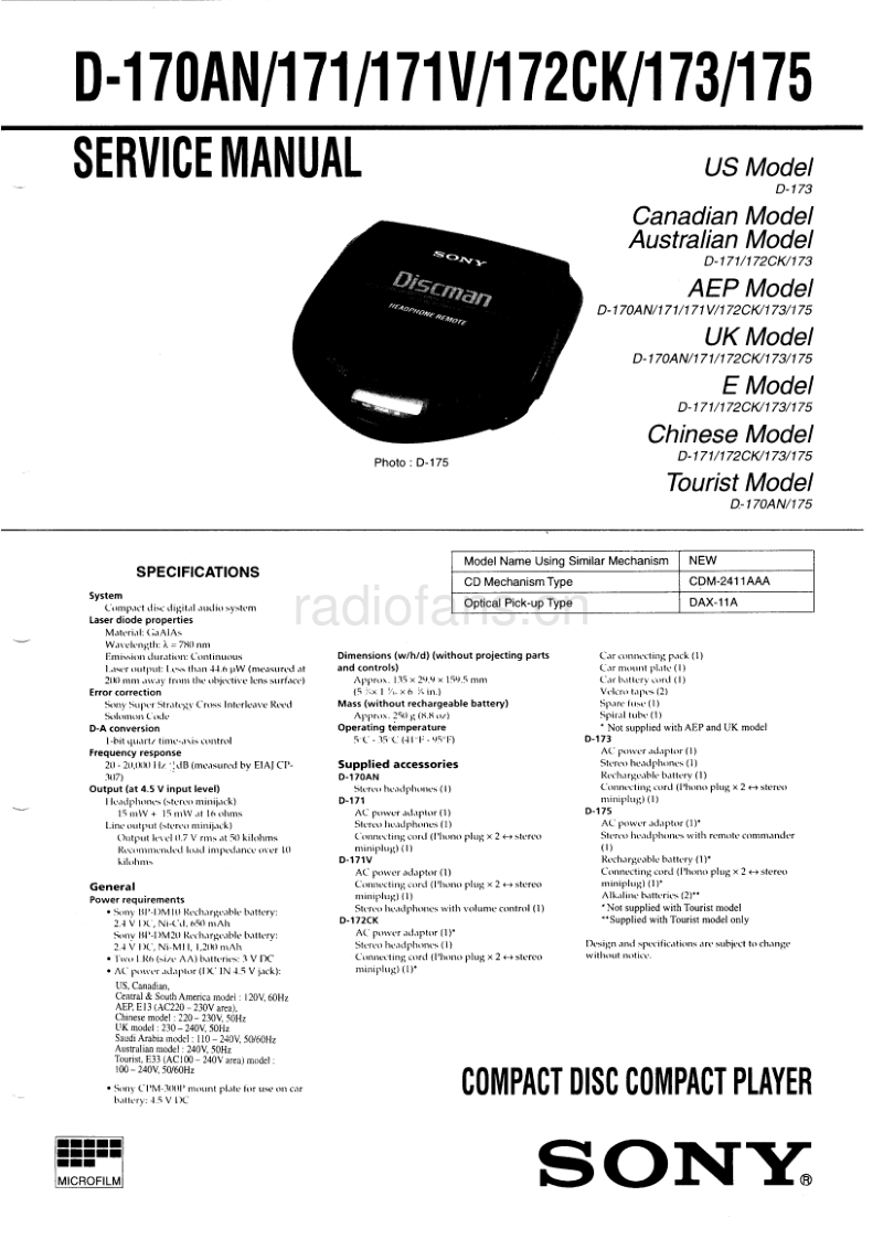 索尼 D-170 电路图 维修手册.pdf_第1页
