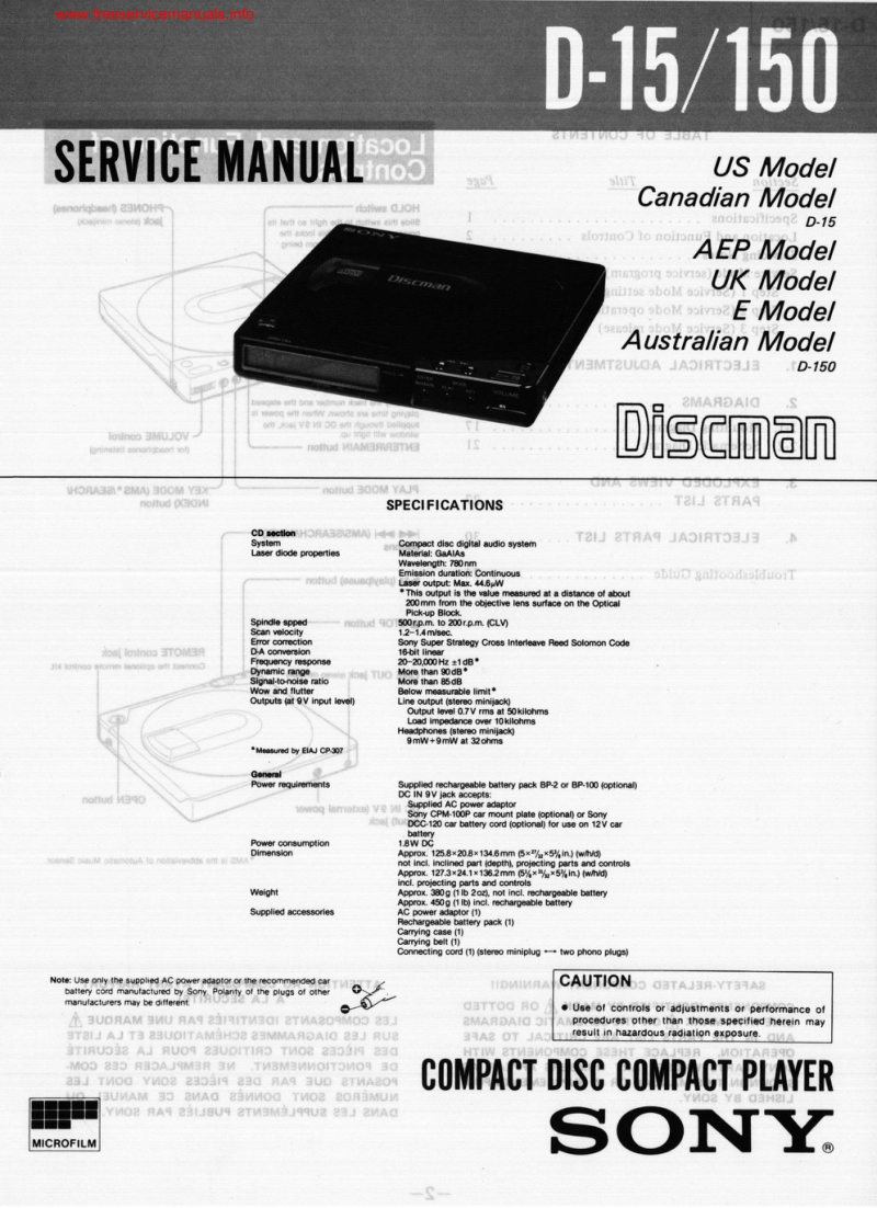 索尼 D-15_150 电路图 维修手册.pdf_第1页