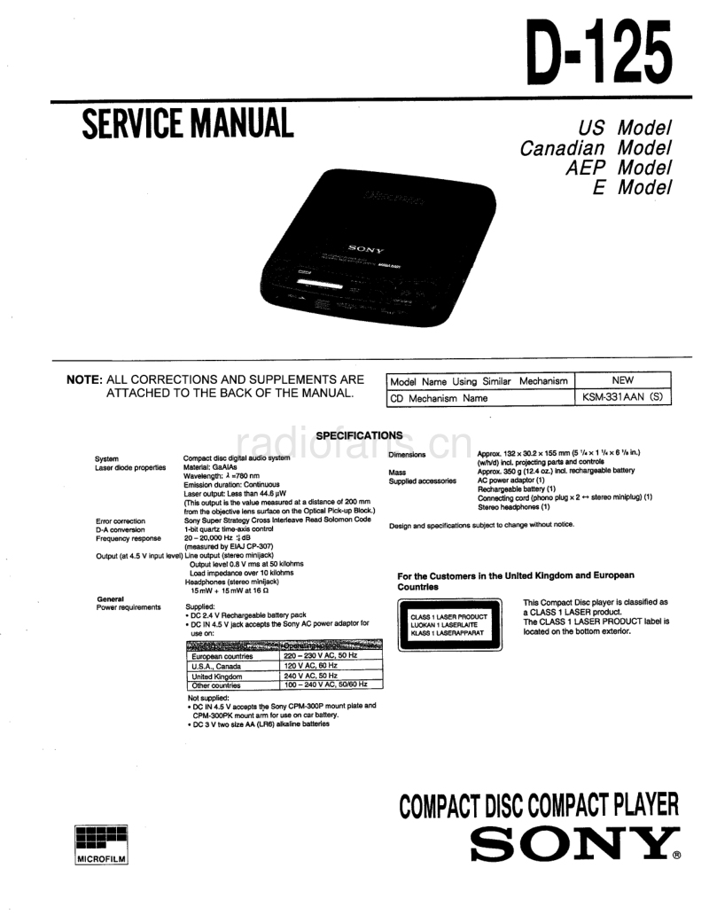 索尼 D-125 电路图 维修手册.pdf_第1页