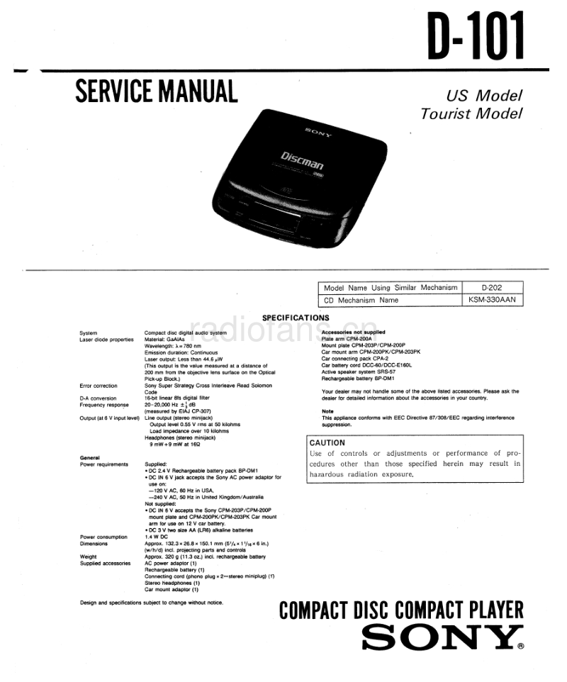索尼 D-101 电路图 维修手册.pdf_第1页