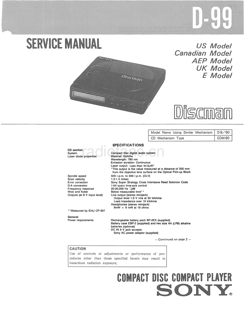 索尼 D99 电路图 维修手册.pdf_第1页
