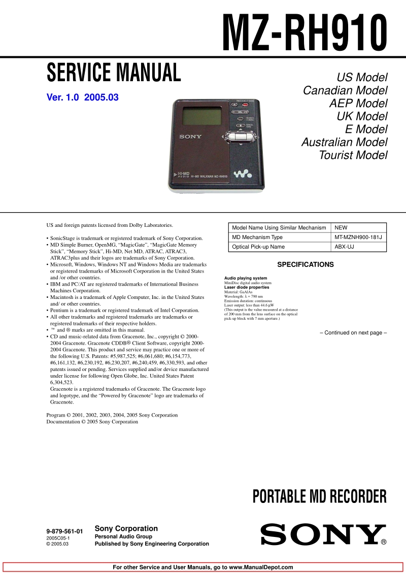 索尼 MZ-RH910_sm 电路图 维修手册.pdf_第1页