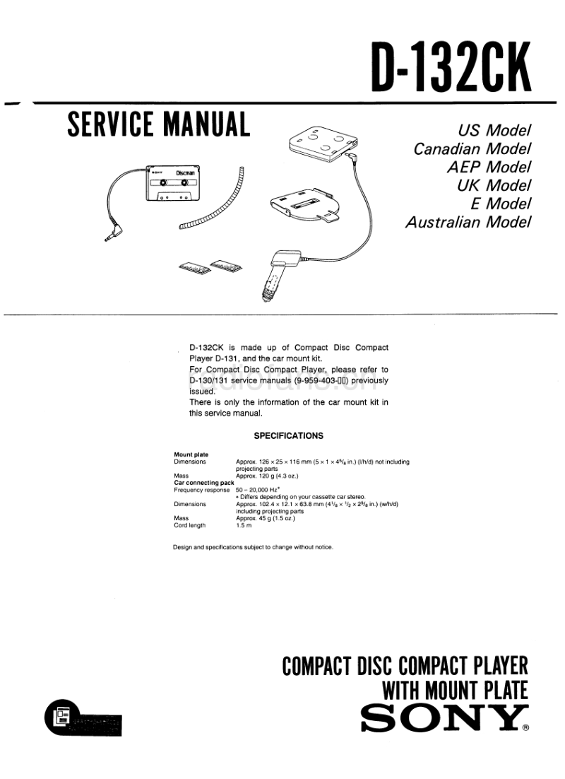 索尼 D-132CK 电路图 维修手册.pdf_第1页