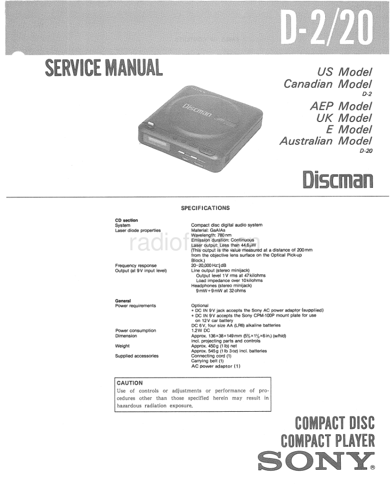 索尼 D-2_20 电路图 维修手册.pdf_第1页