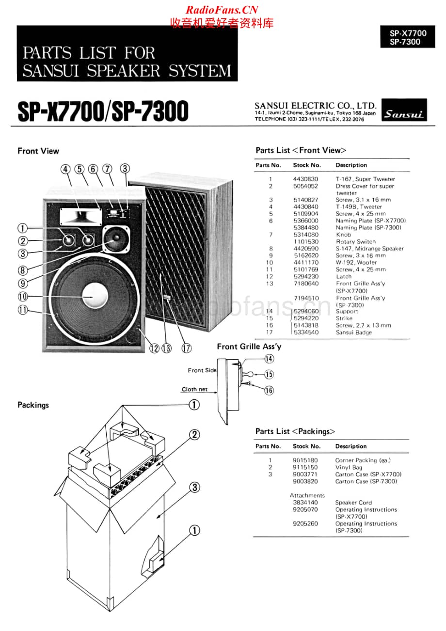 Sansui-SP-7300-Service-Parts-List电路原理图.pdf_第1页