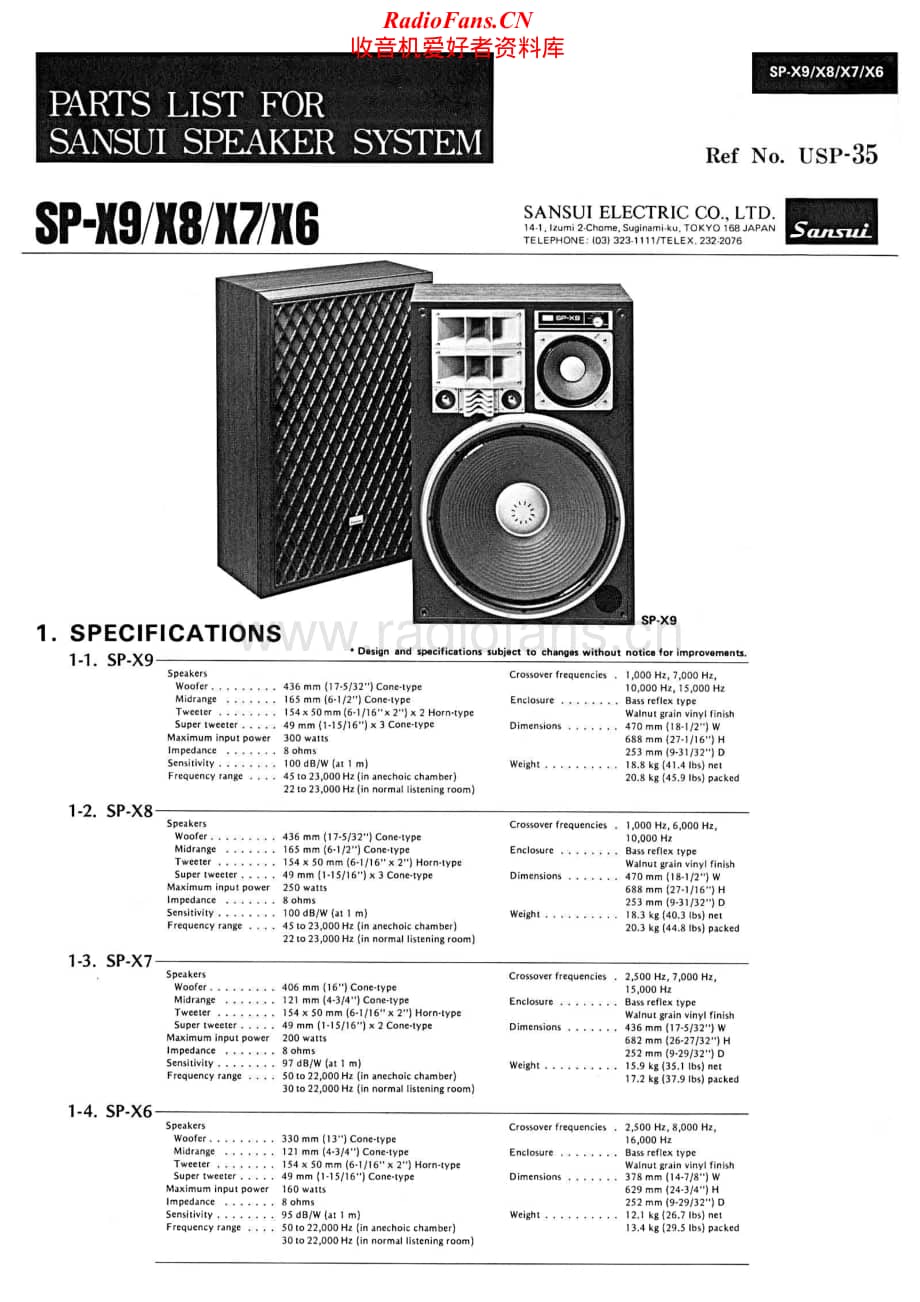 Sansui-SP-X9-Service-Parts-List电路原理图.pdf_第1页