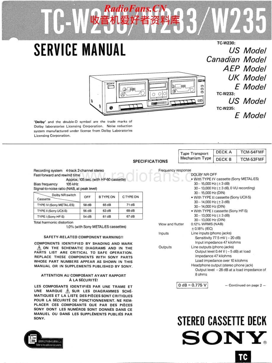 Sony-TC-W230-Service-Manual电路原理图.pdf_第1页