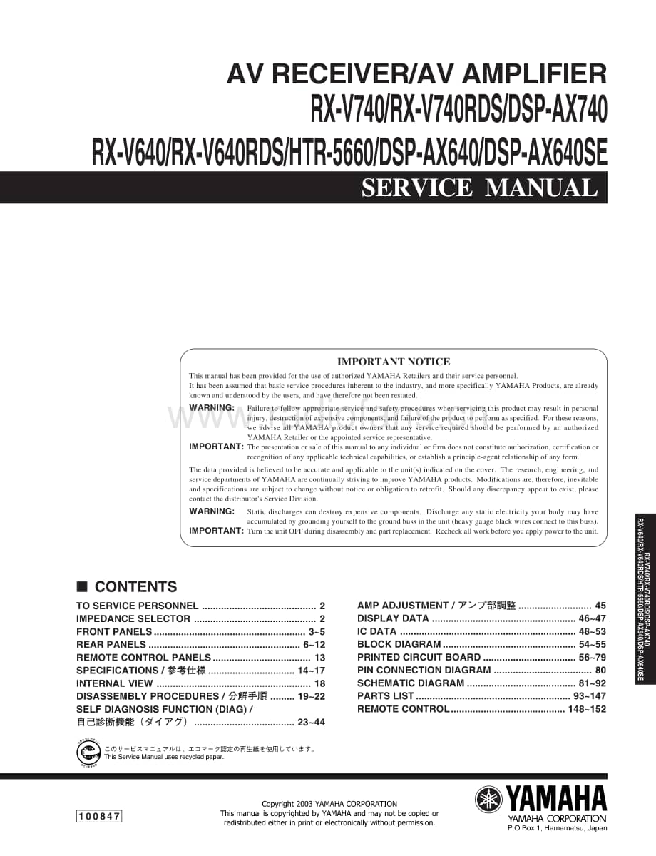 Yamaha-RXV-640-Service-Manual-Part-1电路原理图.pdf_第1页
