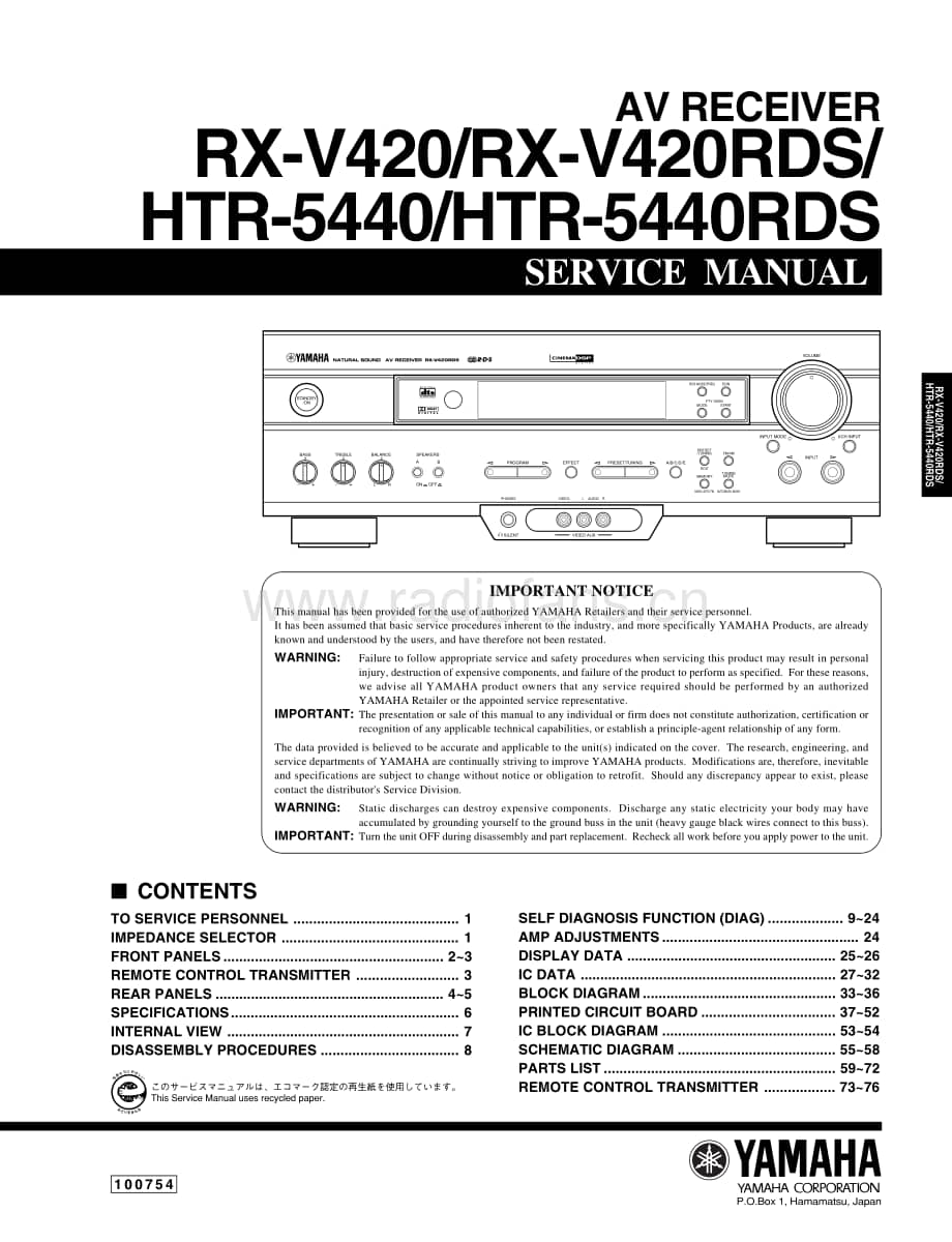 Yamaha-RXV-420-RDS-Service-Manual电路原理图.pdf_第1页