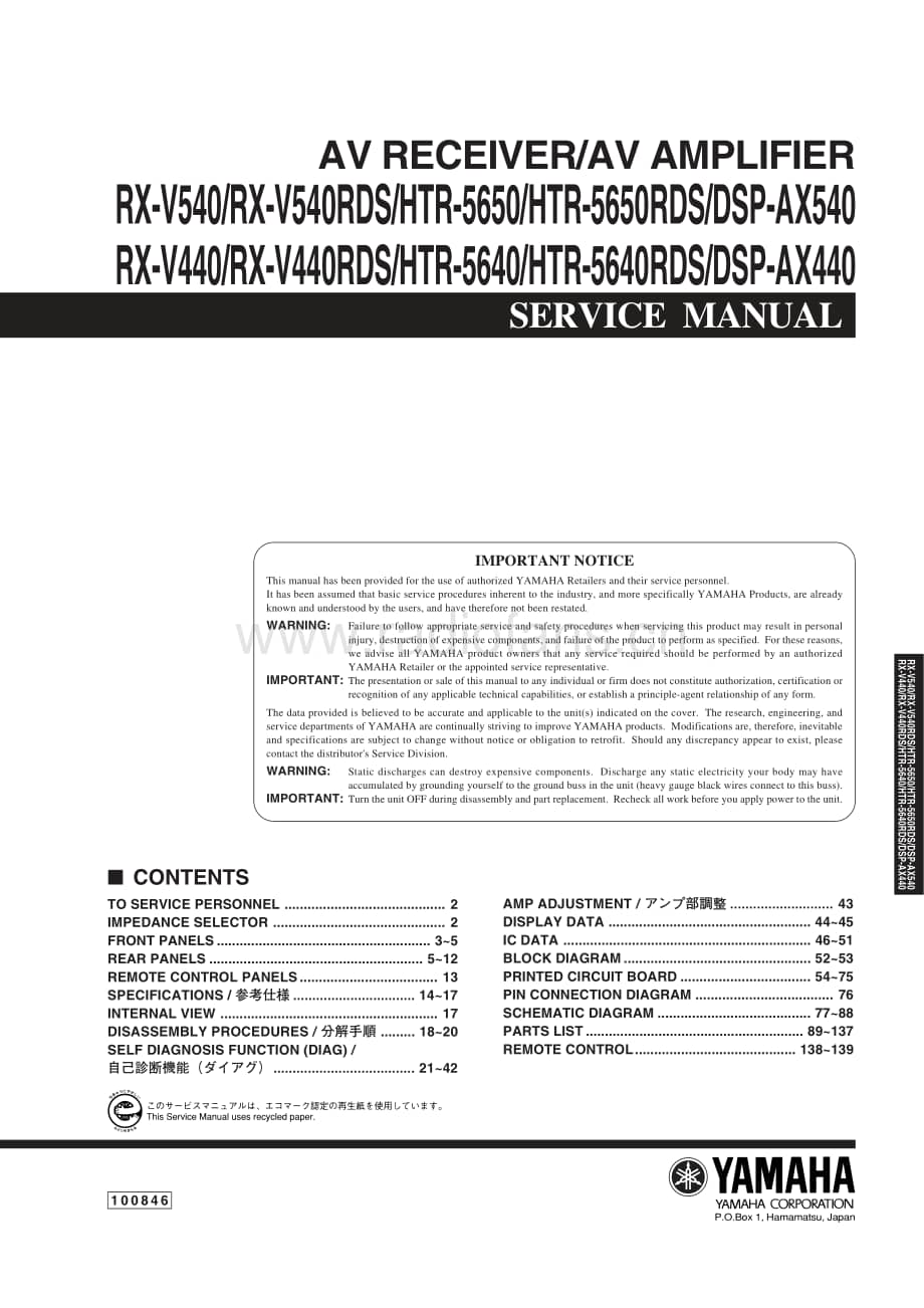 Yamaha-RXV-540-RDS-Service-Manual电路原理图.pdf_第1页