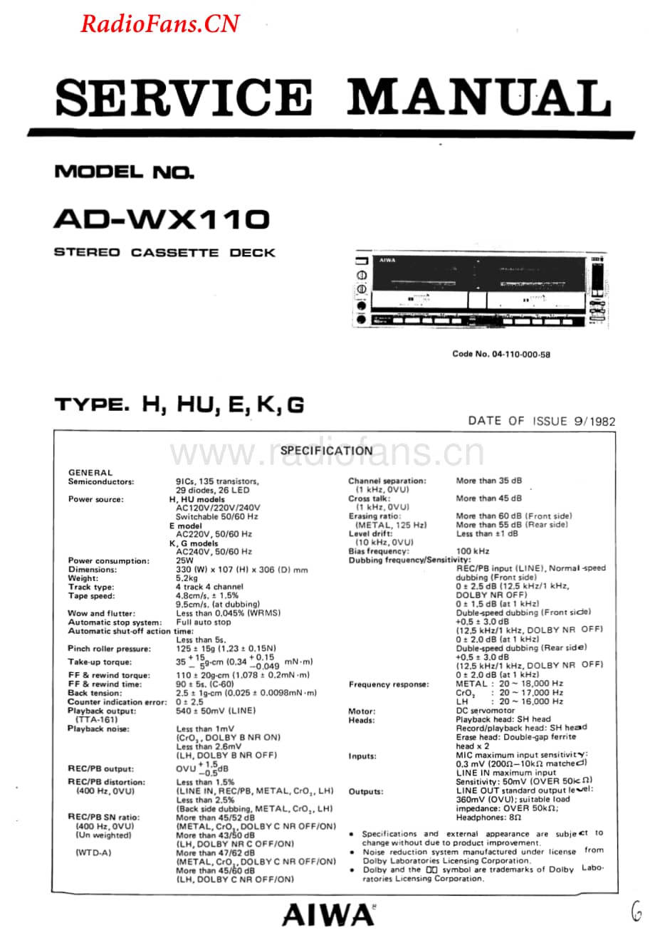 Aiwa-ADWX110-tape-sm维修电路图 手册.pdf_第1页