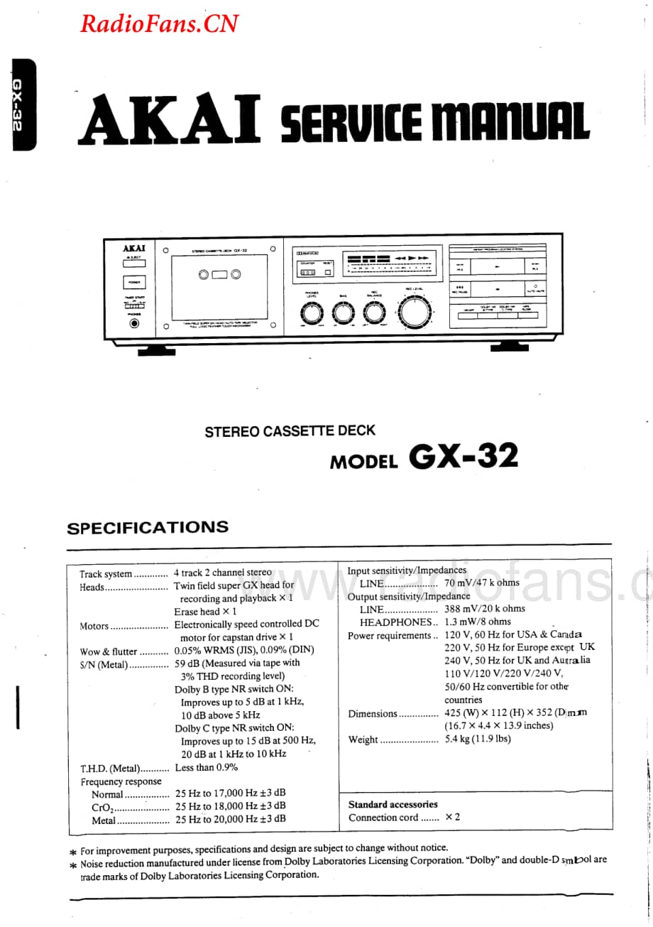 Akai-GX32-tape-sm维修电路图 手册.pdf_第1页