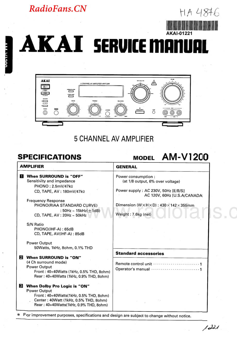 Akai-AMV1200-avr-sm维修电路图 手册.pdf_第1页