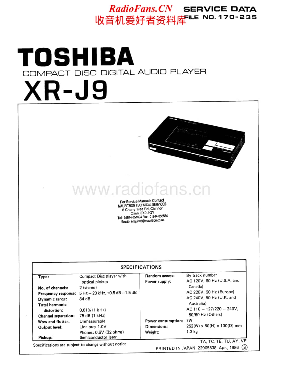 Toshiba-XR-J9-Service-Manual电路原理图.pdf_第1页