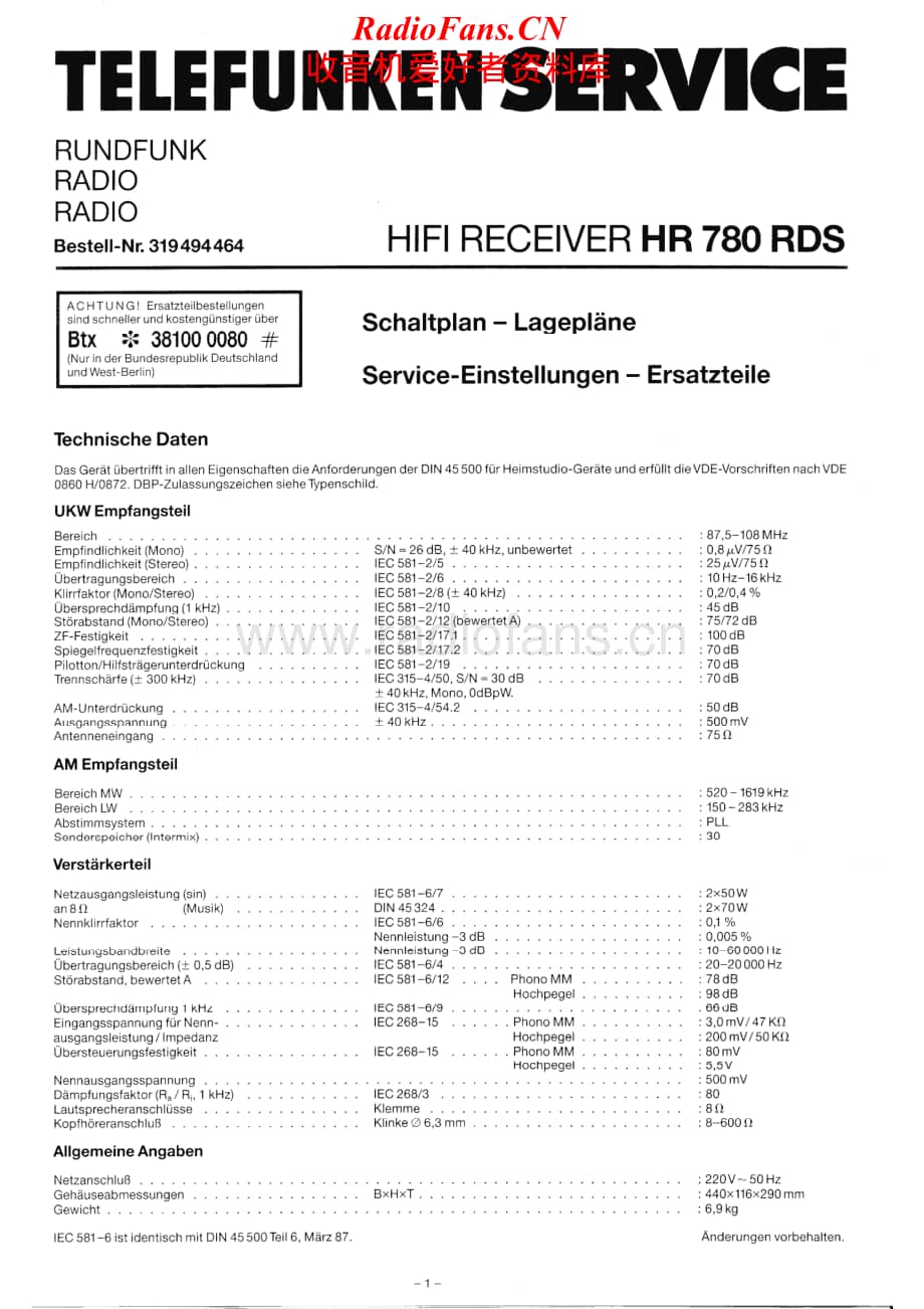 Telefunken-HR-780-RDS-Service-Manual电路原理图.pdf_第1页