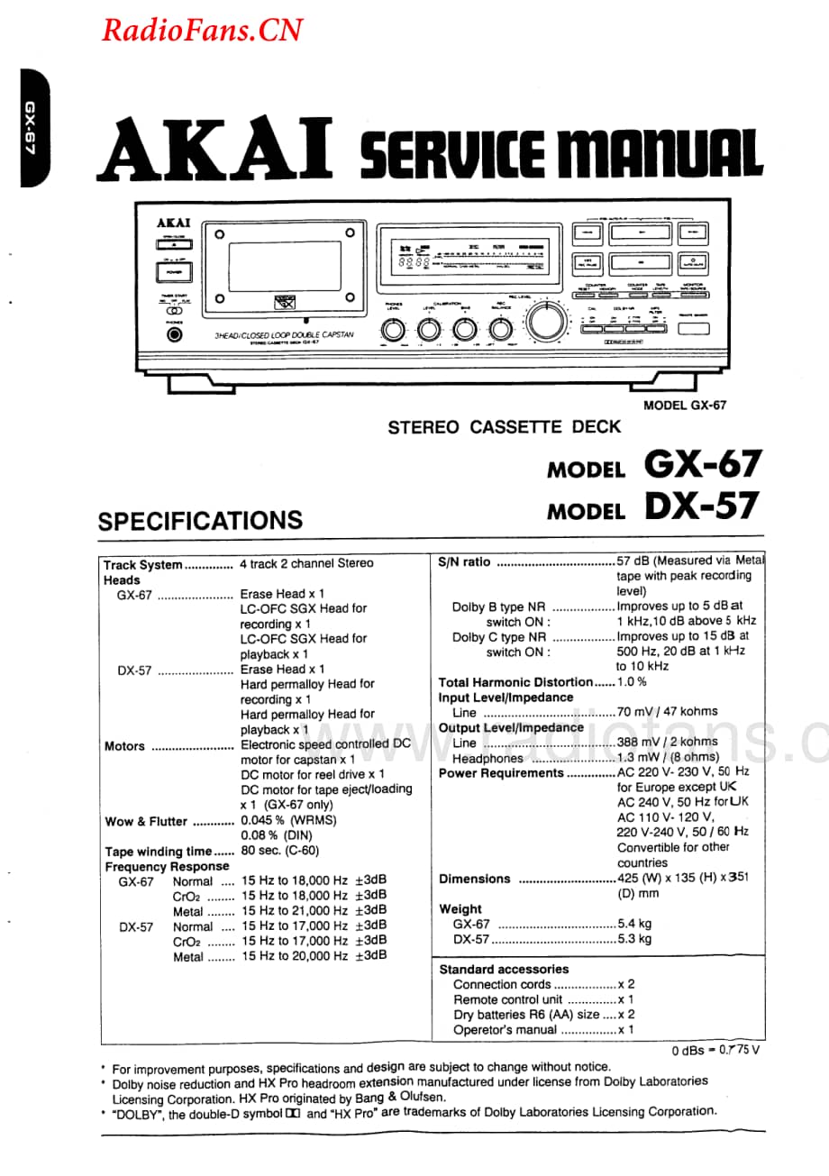 Akai-GX67-tape-sm维修电路图 手册.pdf_第1页