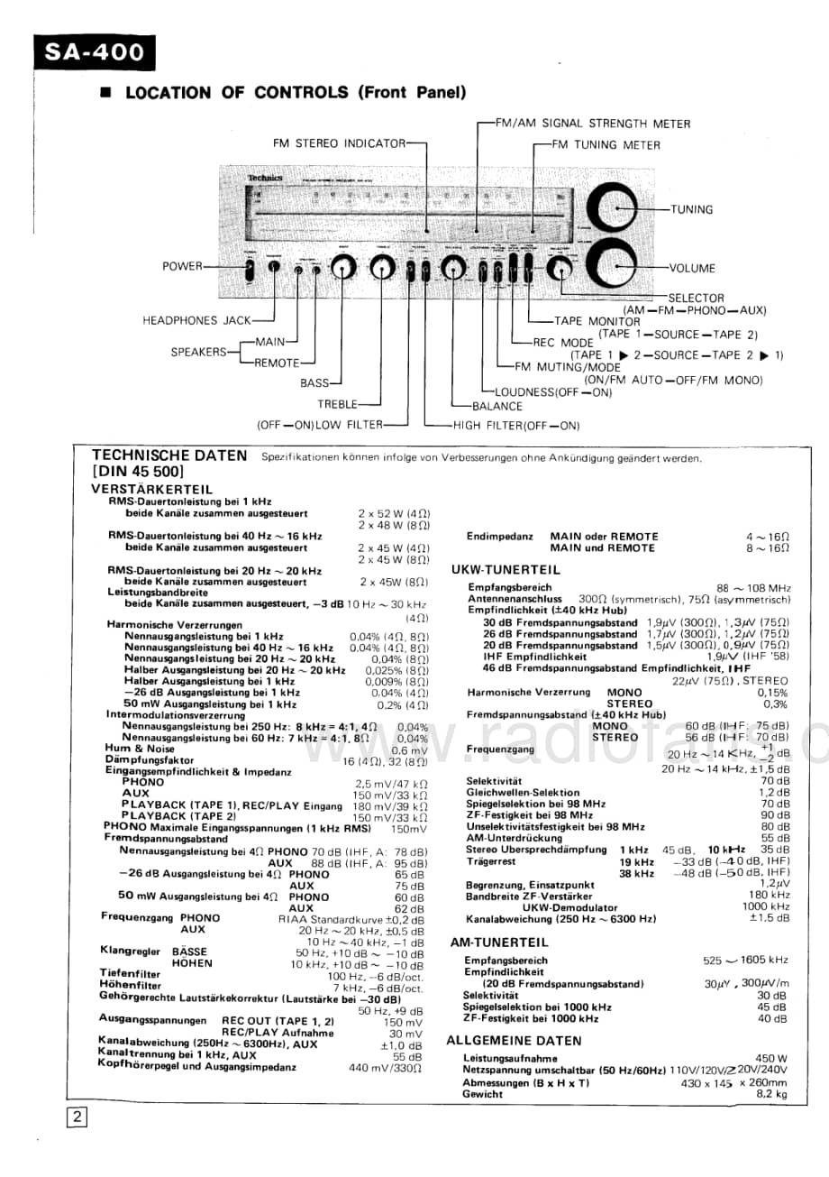 Technics-SA-400-Service-Manual电路原理图.pdf_第2页