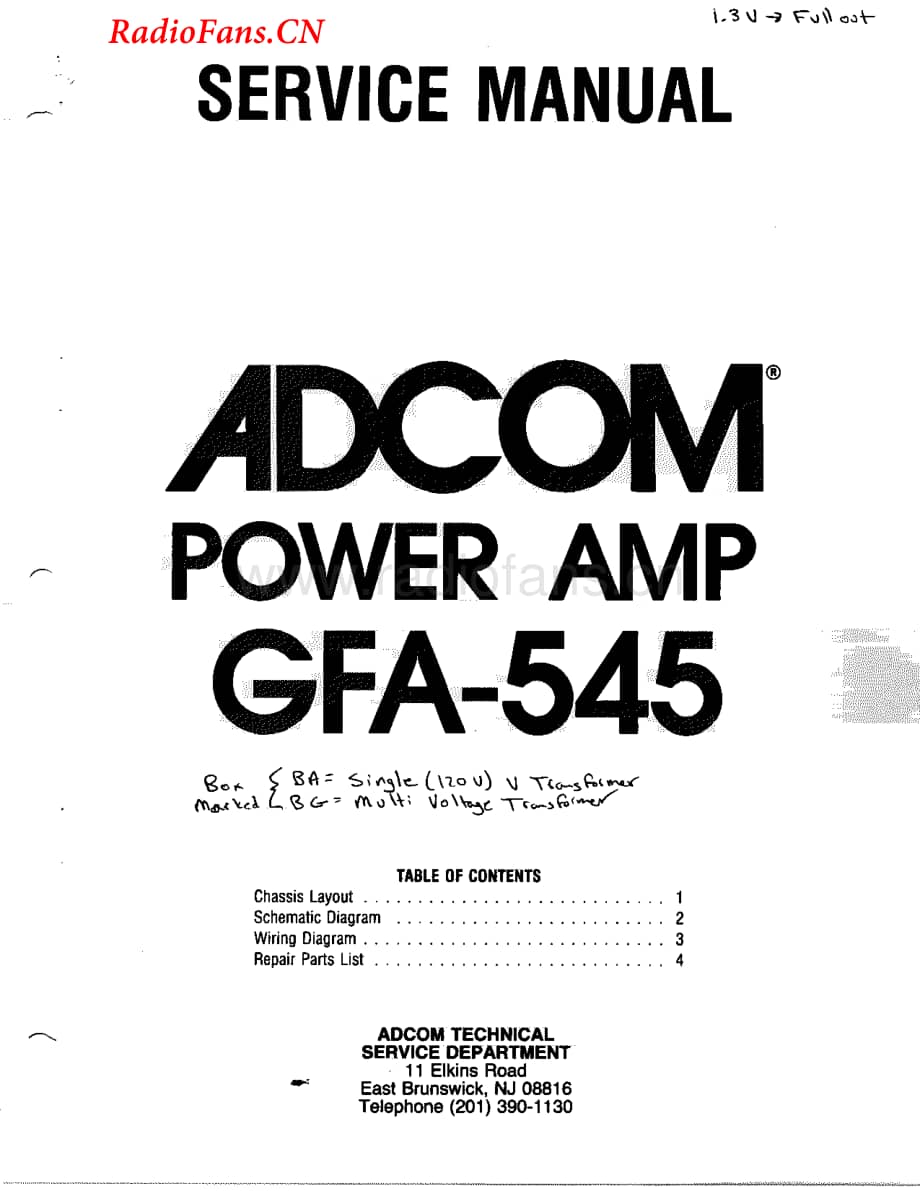 Adcom-GFA545-pwr-sm维修电路图 手册.pdf_第1页