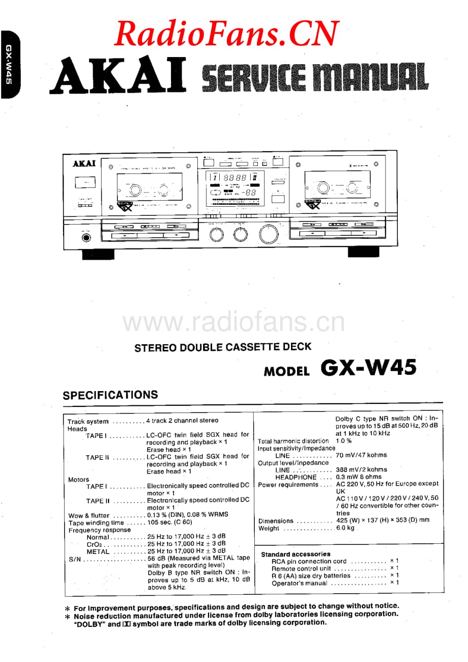 Akai-GXW45-tape-sm维修电路图 手册.pdf_第1页