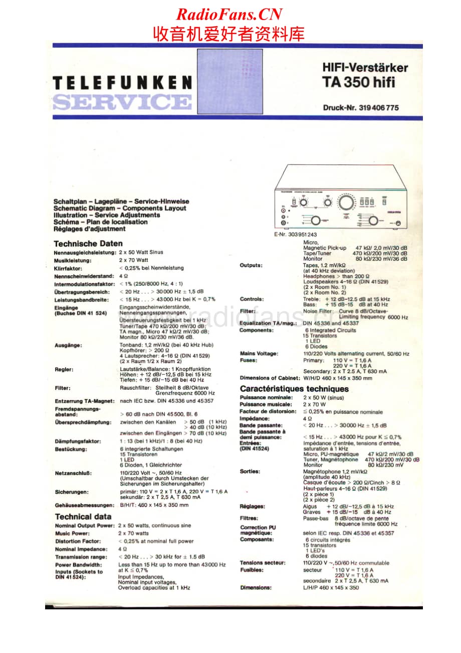 Telefunken-TA-350-Service-Manual电路原理图.pdf_第1页