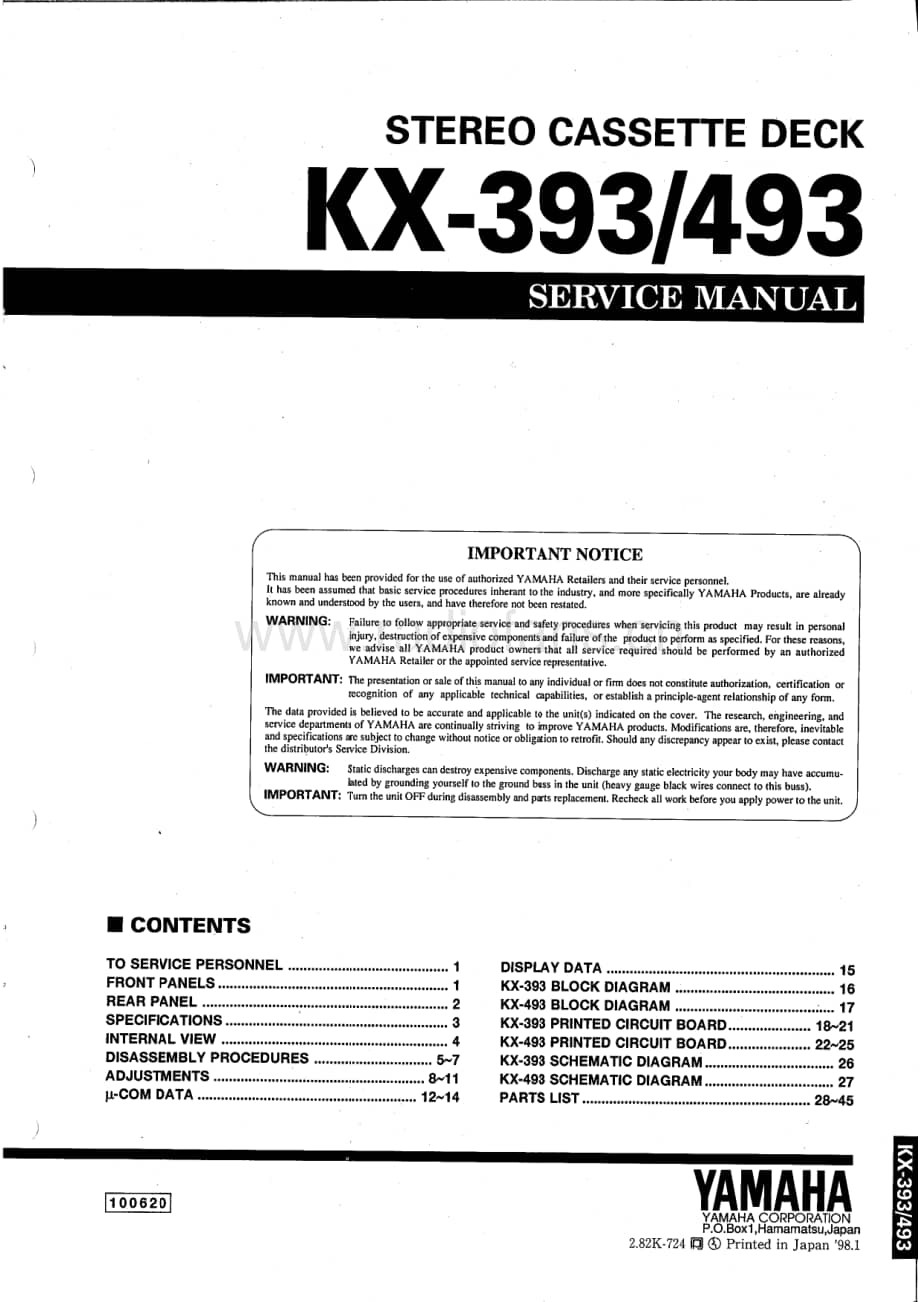 Yamaha-KX-393-Service-Manual电路原理图.pdf_第1页