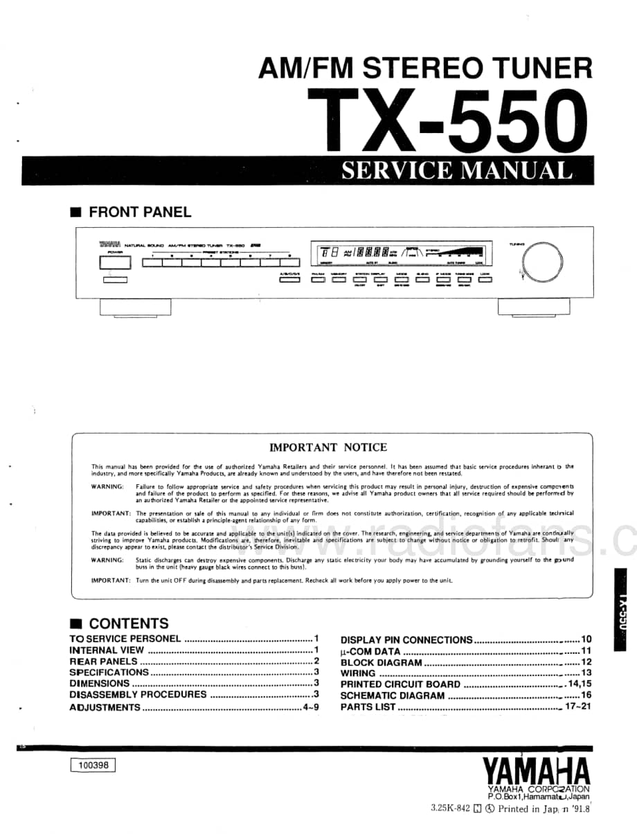 Yamaha-TX-550-Service-Manual电路原理图.pdf_第1页