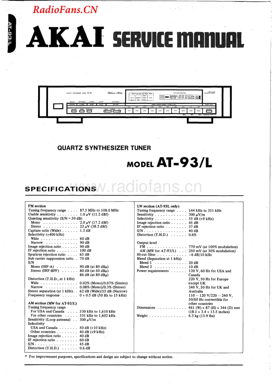Akai-AT93L-tun-sm维修电路图 手册.pdf_第1页