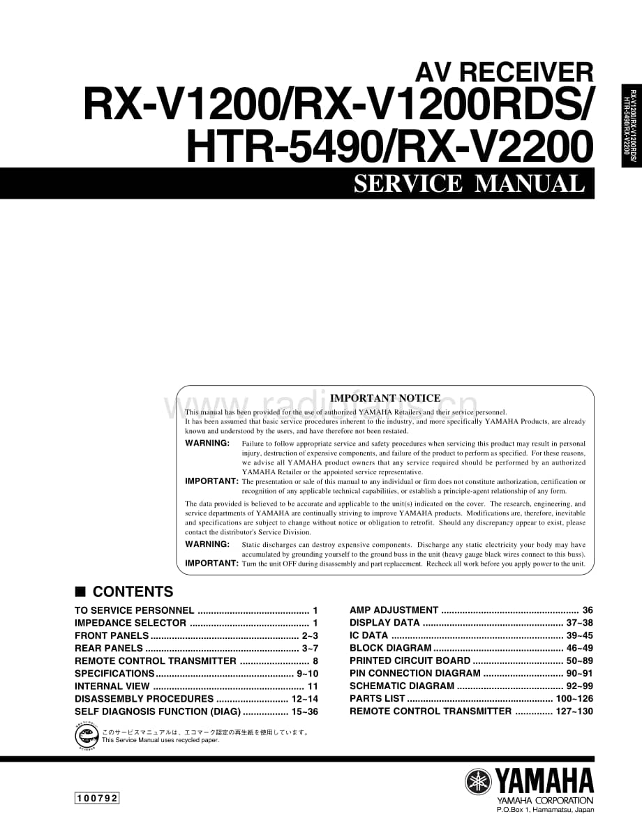 Yamaha-RXV-1200-RDS-Service-Manual电路原理图.pdf_第1页