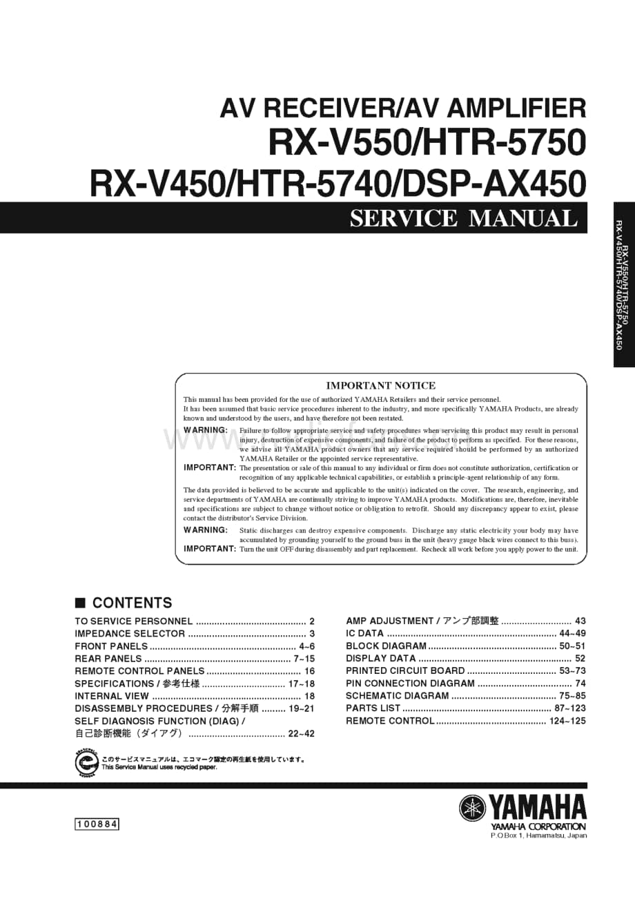 Yamaha-RXV-450-Service-Manual电路原理图.pdf_第1页