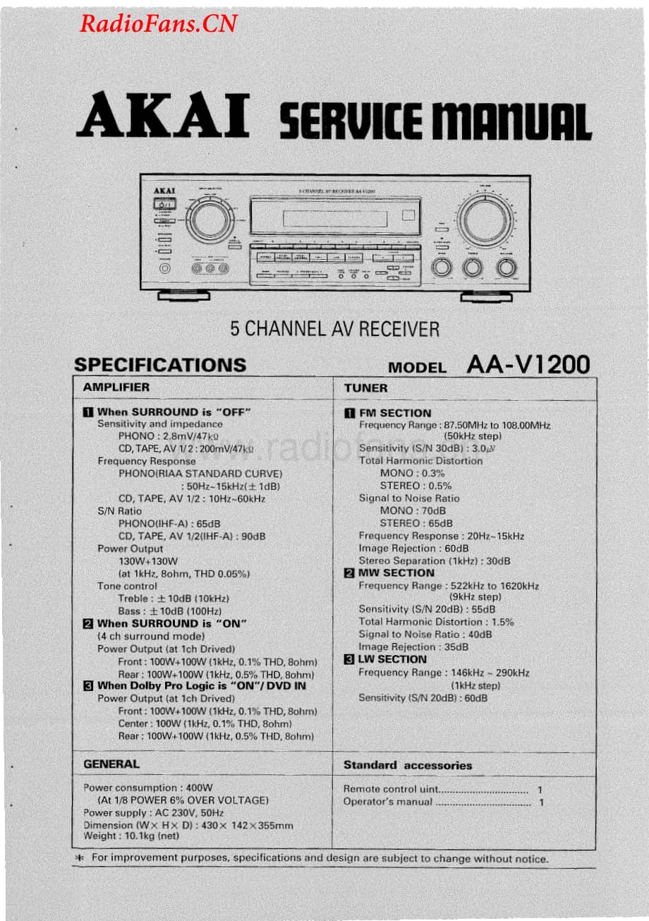 Akai-AAV1200-avr-sm维修电路图 手册.pdf_第1页