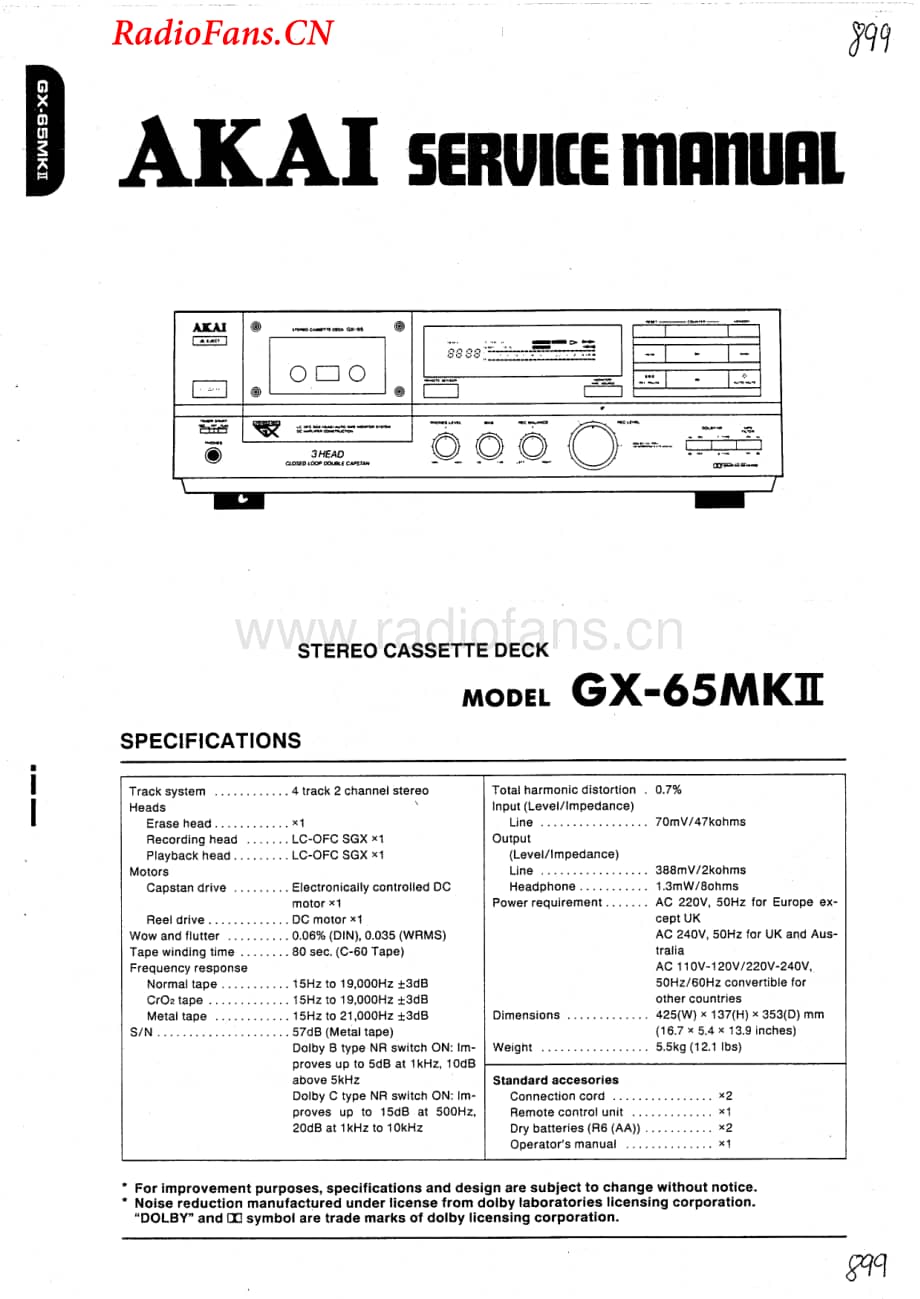 Akai-GX65MKII-tape-sm维修电路图 手册.pdf_第1页