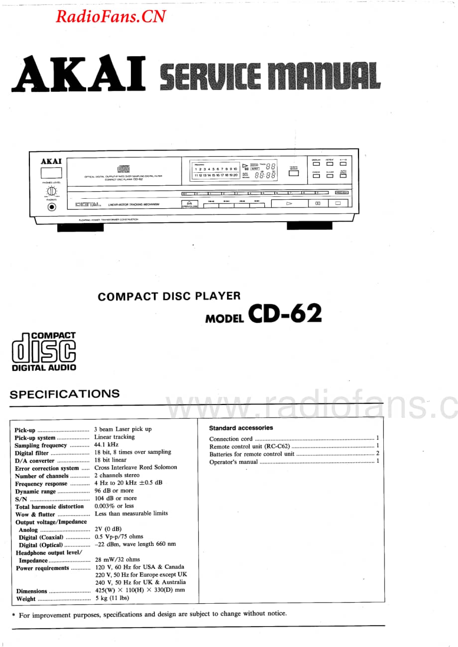 Akai-CD62-cd-sm维修电路图 手册.pdf_第1页