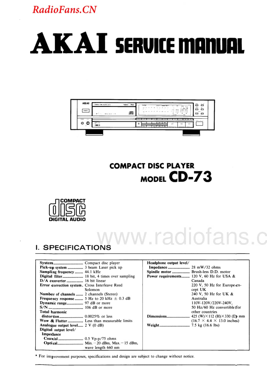 Akai-CD73-cd-sm维修电路图 手册.pdf_第1页
