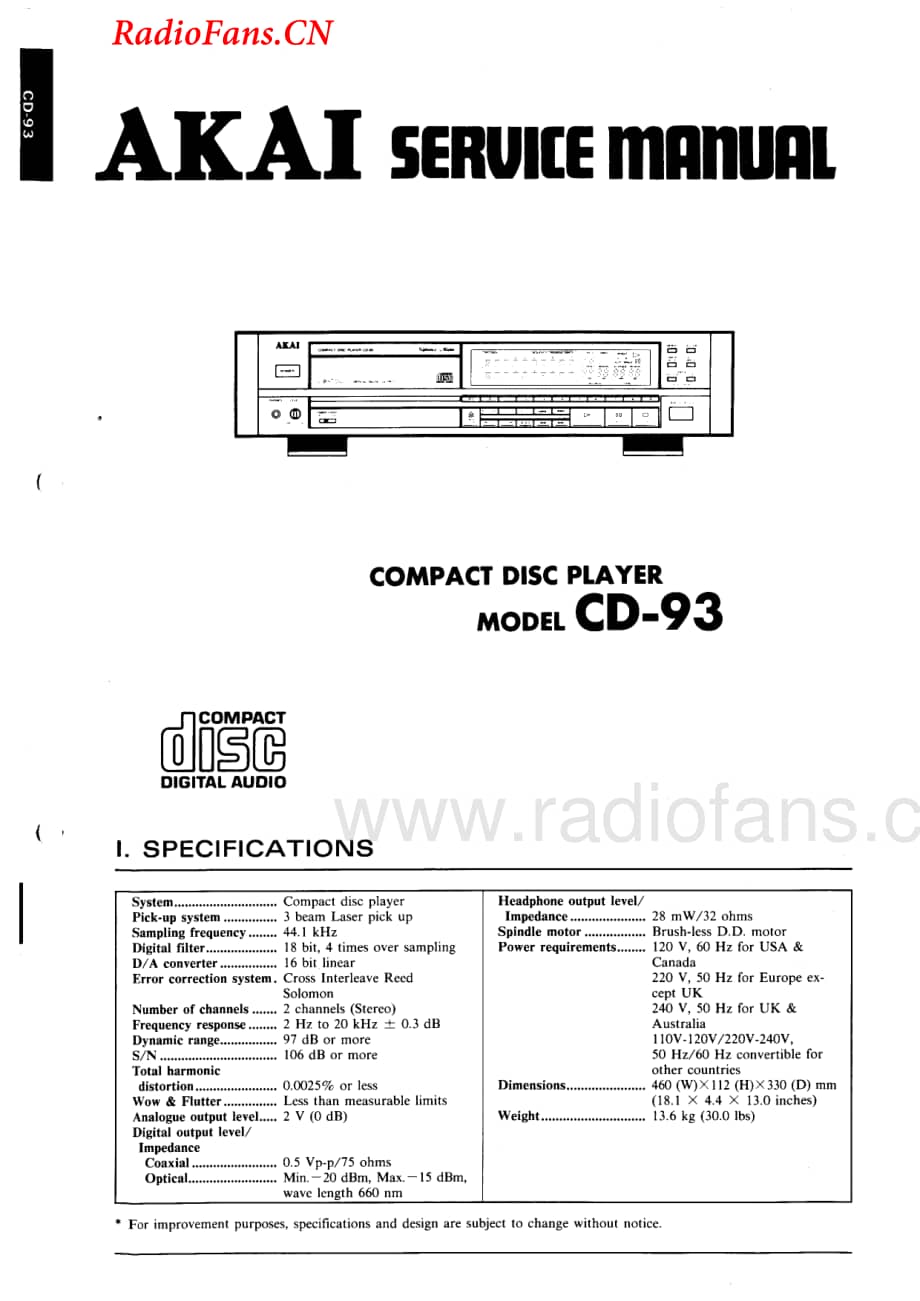 Akai-CD93-cd-sm维修电路图 手册.pdf_第1页