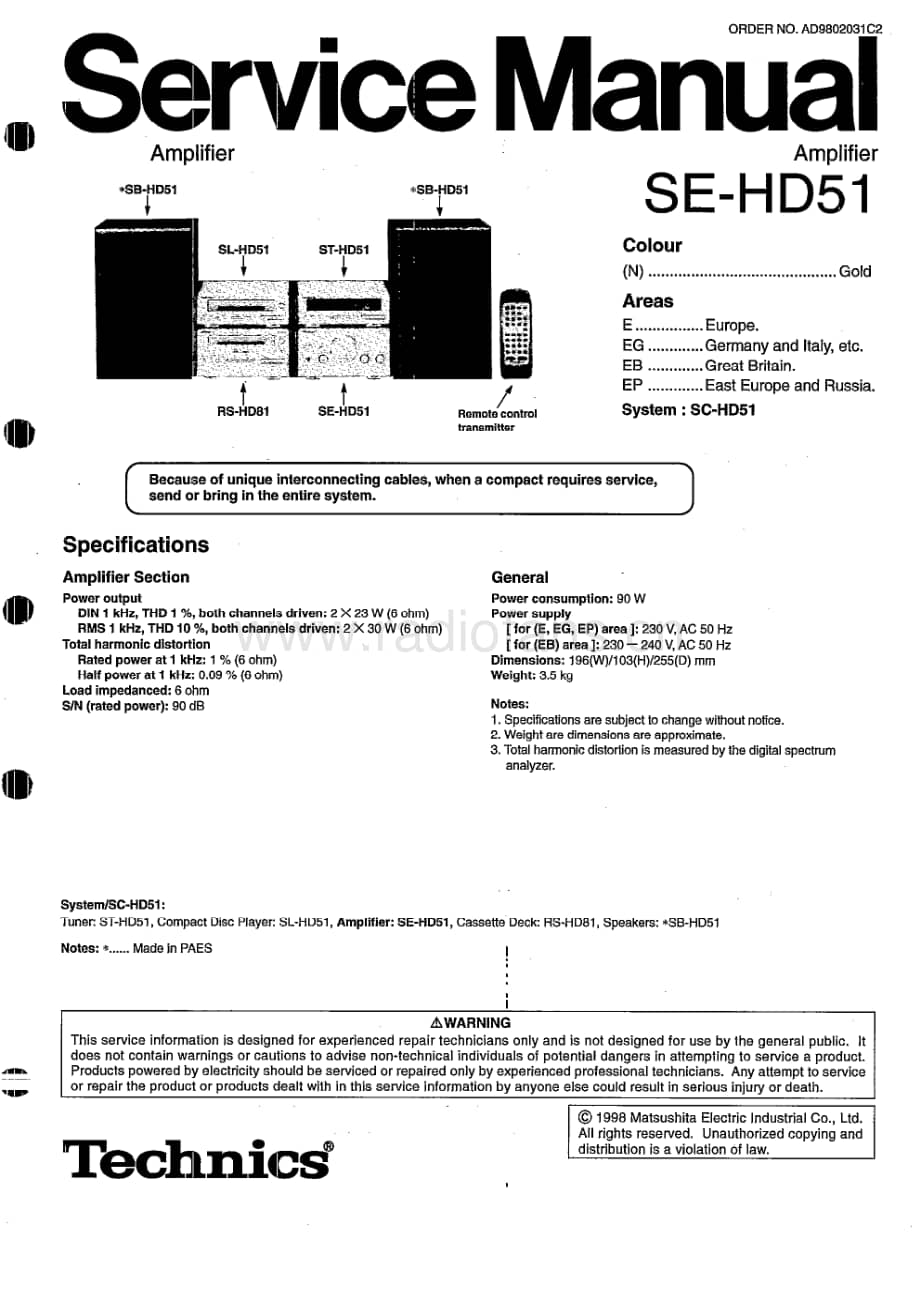 Technics-SEHD-51-Service-Manual电路原理图.pdf_第1页