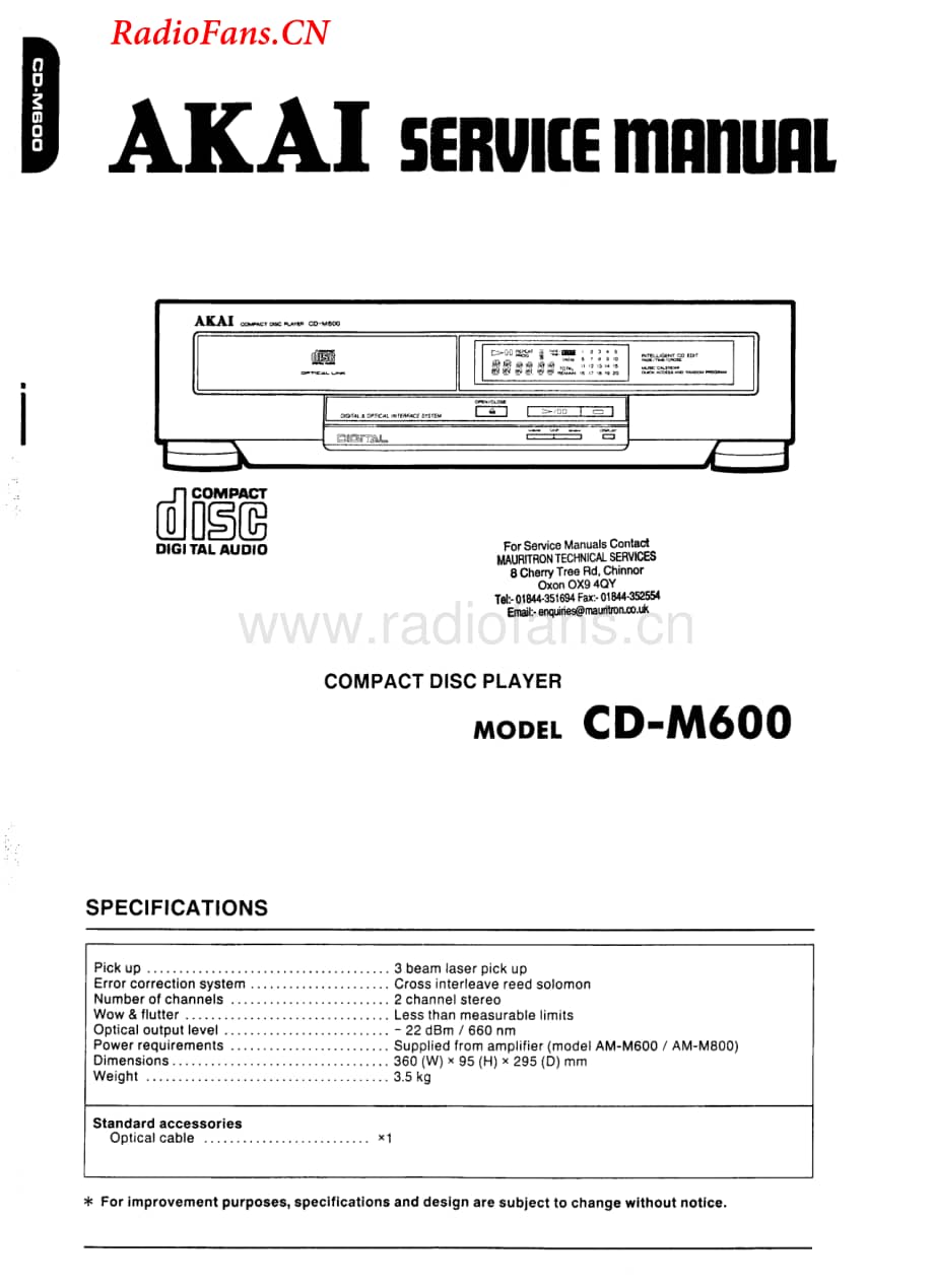 Akai-M600-cd-sm维修电路图 手册.pdf_第1页