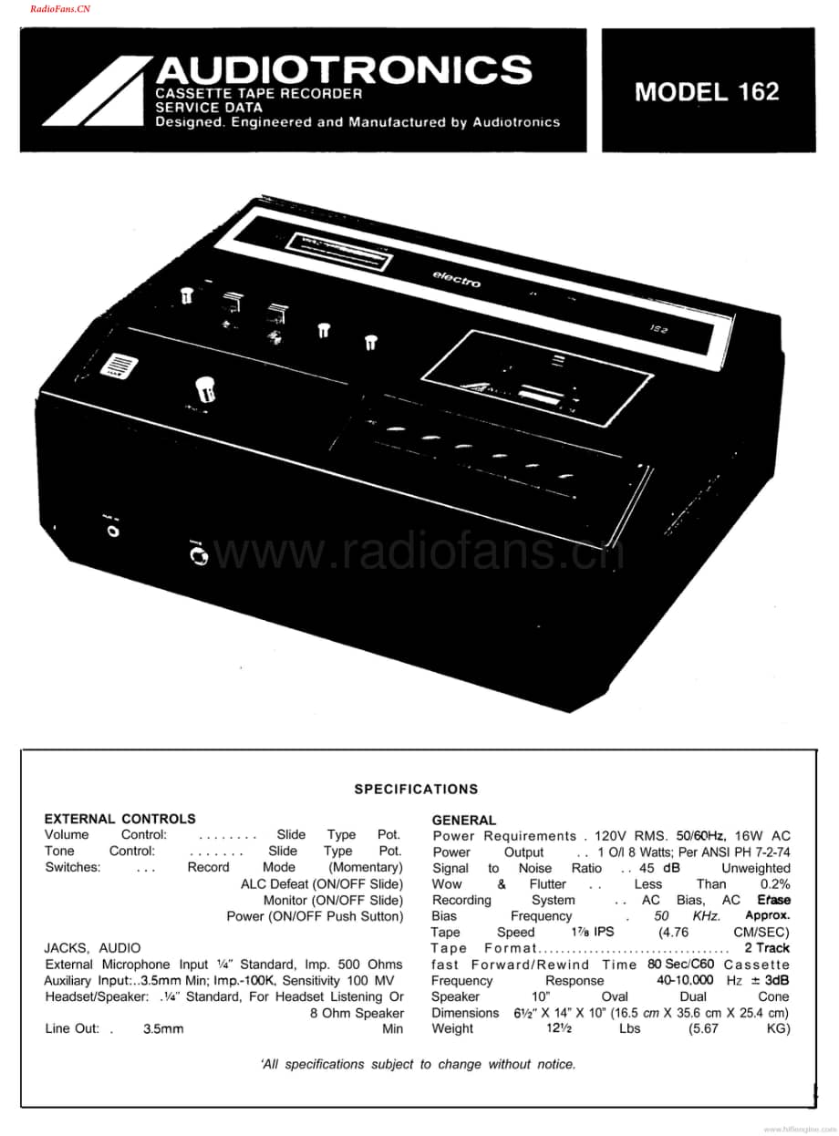 Audiotronics-162-tape-sm维修电路图 手册.pdf_第1页