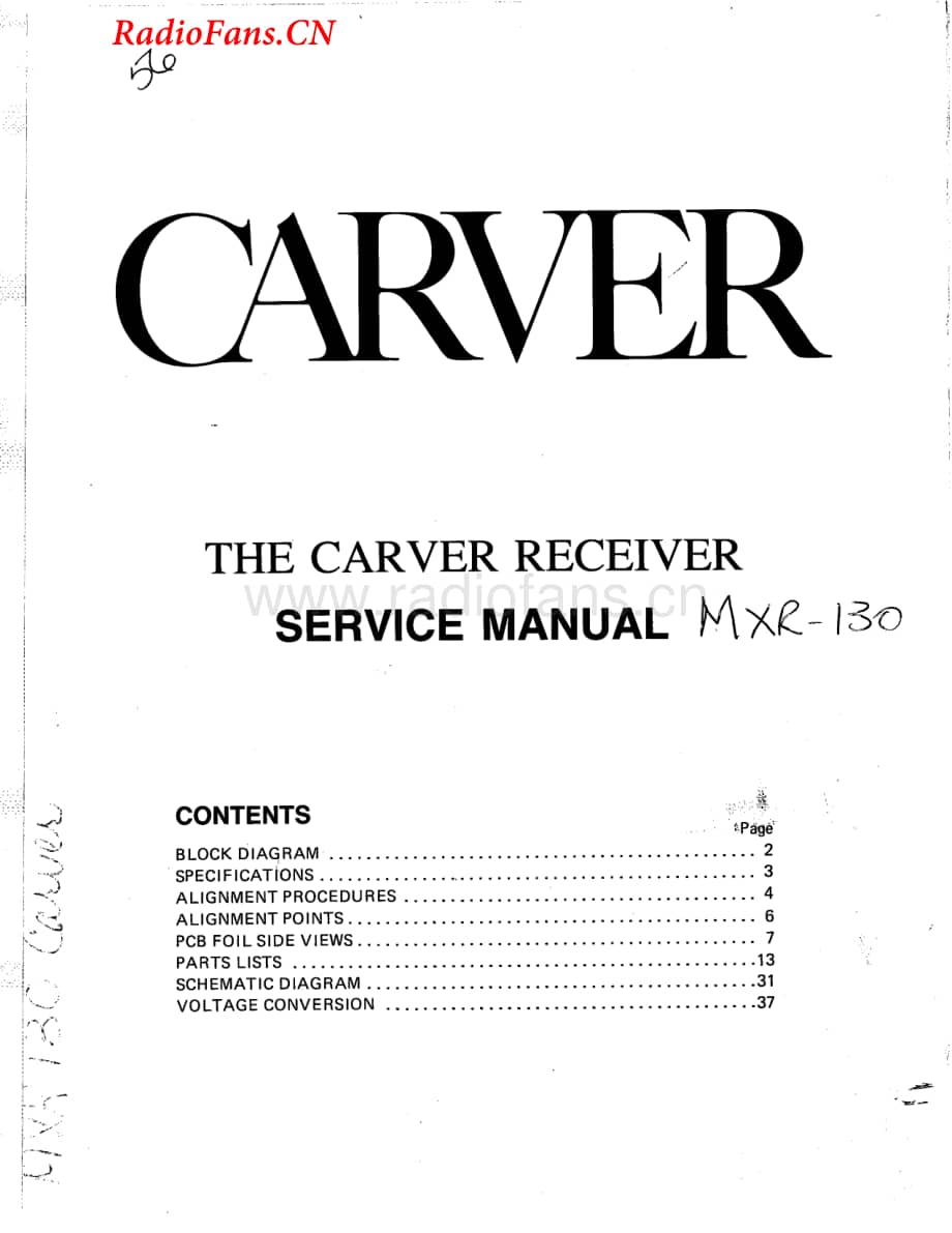 Carver-MXR130-rec-sm维修电路图 手册.pdf_第1页