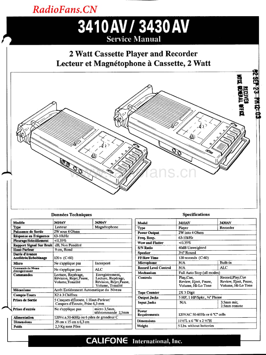 Califone-3410AV-tape-sm维修电路图 手册.pdf_第1页