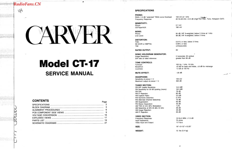 Carver-CT17-pre-sm维修电路图 手册.pdf_第1页