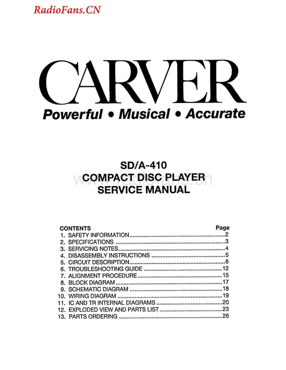 Carver-SDA410-cd-sm维修电路图 手册.pdf_第1页