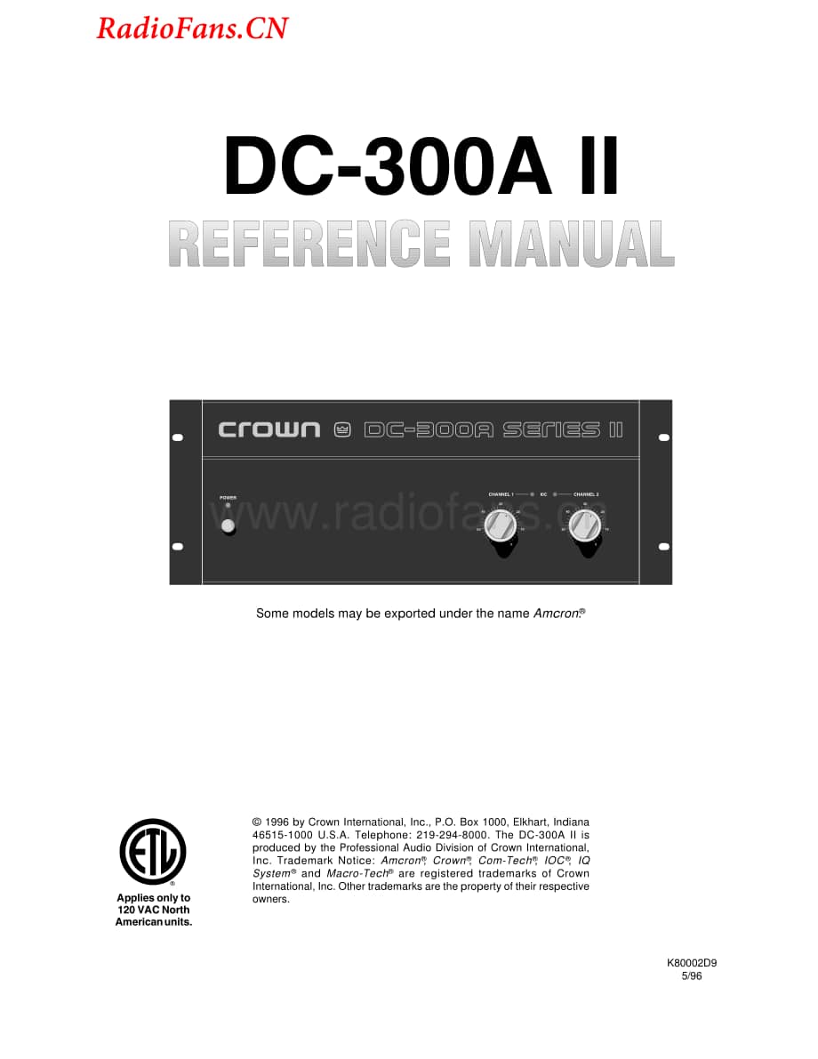 Crown-DC300sII-pwr-sm维修电路图 手册.pdf_第1页